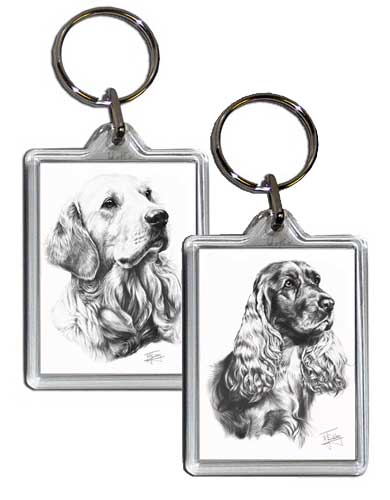 Mike Sibley drink keyrings - Golden Retriever and Cocker Spaniel designs