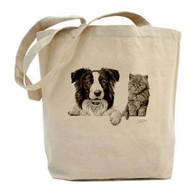 Mike Sibley Oslo canvas tote bag - Border Collie and Kitten design